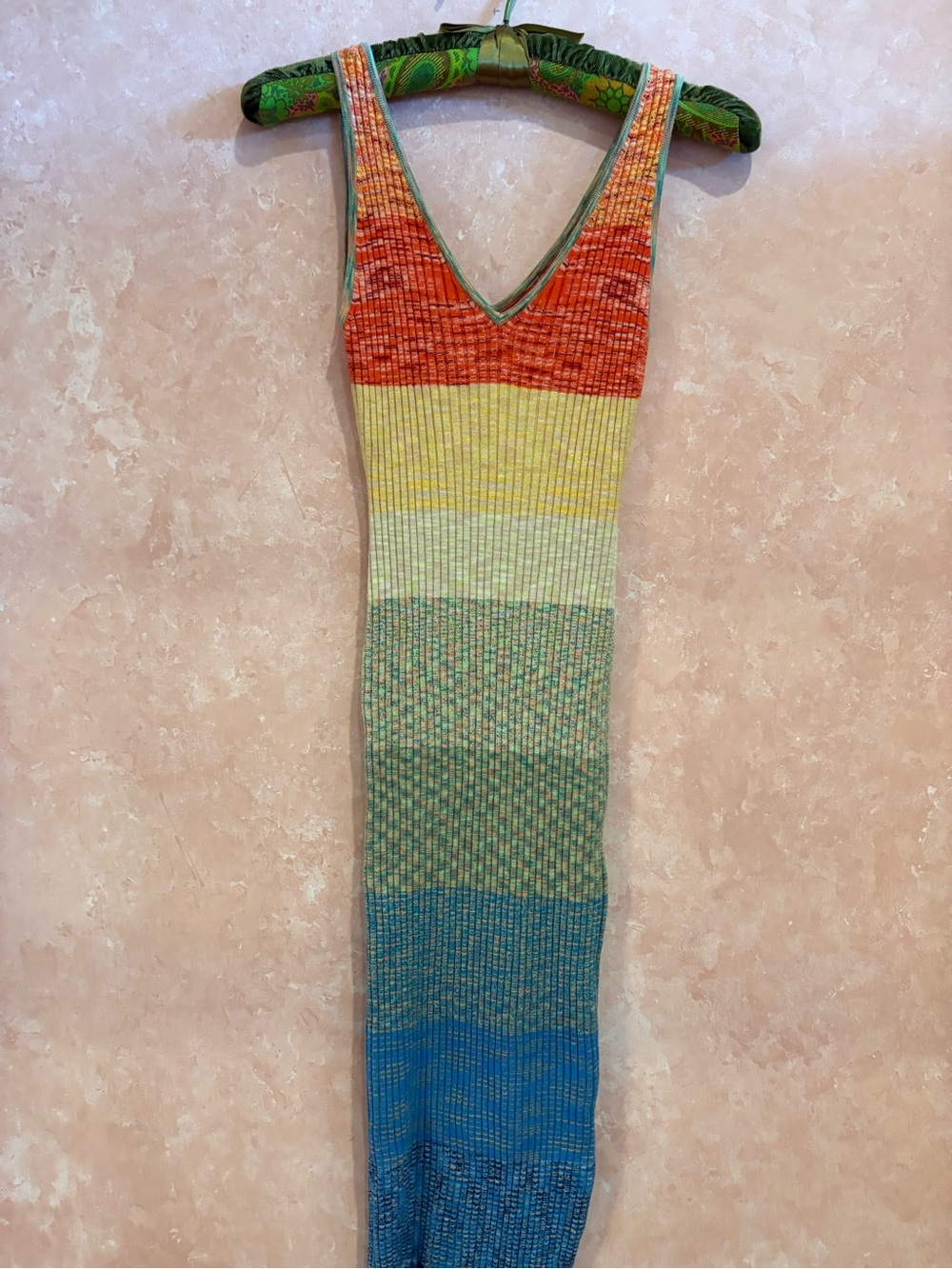 STAUD Striped V-Neck Maxi Dress in Orange, Yellow, Green, Blue